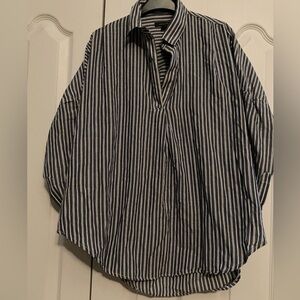 French Connection Oversized Blue and White Casual Shirt